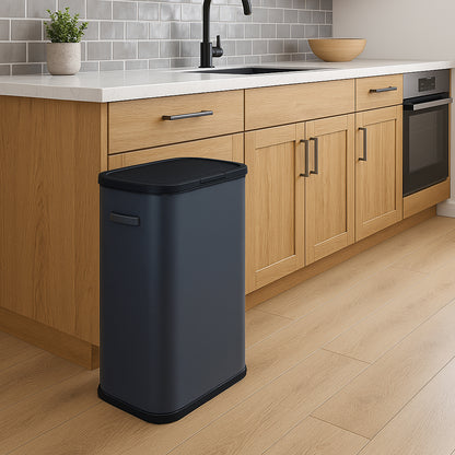 Poubelle de cuisine push 60L PORTLAND en acier Inox GRIS Ouverture par simple pression