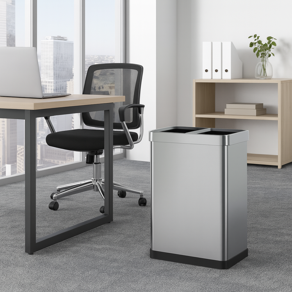 Poubelle de tri 2 x 30L en acier inoxydable TALLIN Open Top sans couvercle, design moderne pour bureau, cuisine, hôtel ou restaurant