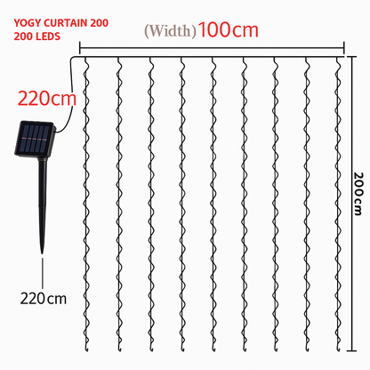 Lot de 2 guirlandes rideaux lumineux solaires 200 LED blanc chaud 8 modes détecteur crépusculaire 2x YOGY CURTAIN 200 2x2m