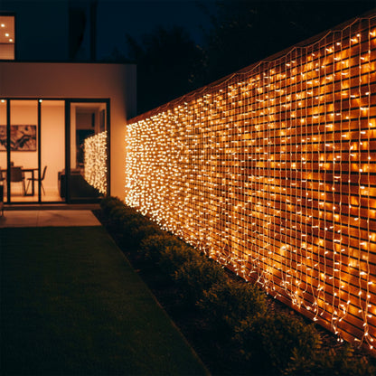 Lot de 2 guirlandes rideaux lumineux solaires 200 LED blanc chaud 8 modes détecteur crépusculaire 2x YOGY CURTAIN 200 2x2m