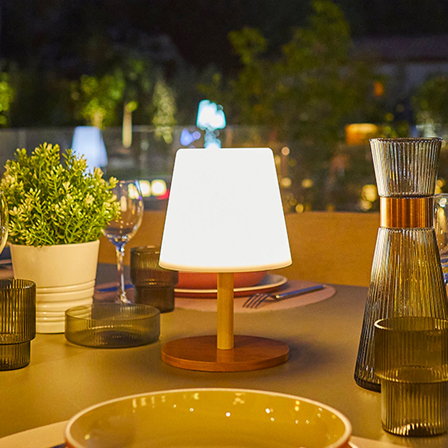 Lampe de table solaire et rechargeable LED blanc chaud/blanc dimmable pied en bambou STANDY MINI WOOD SOLAR H25cm