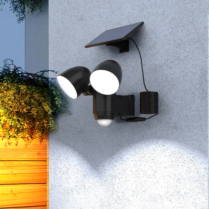 Lot de 2 projecteurs solaires deux têtes orientables LED blanc 1000 lumens panneau solaire déporté avec détecteur de mouvement 2x WALEE BLACK