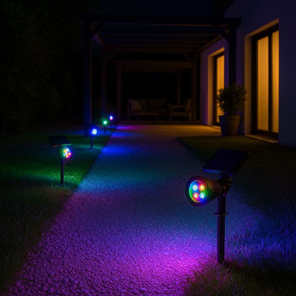 Lot de 2 spots solaires projecteur 2 en 1 à piquer ou à fixer dimmable LED multicolore SPIKY C34 H42cm