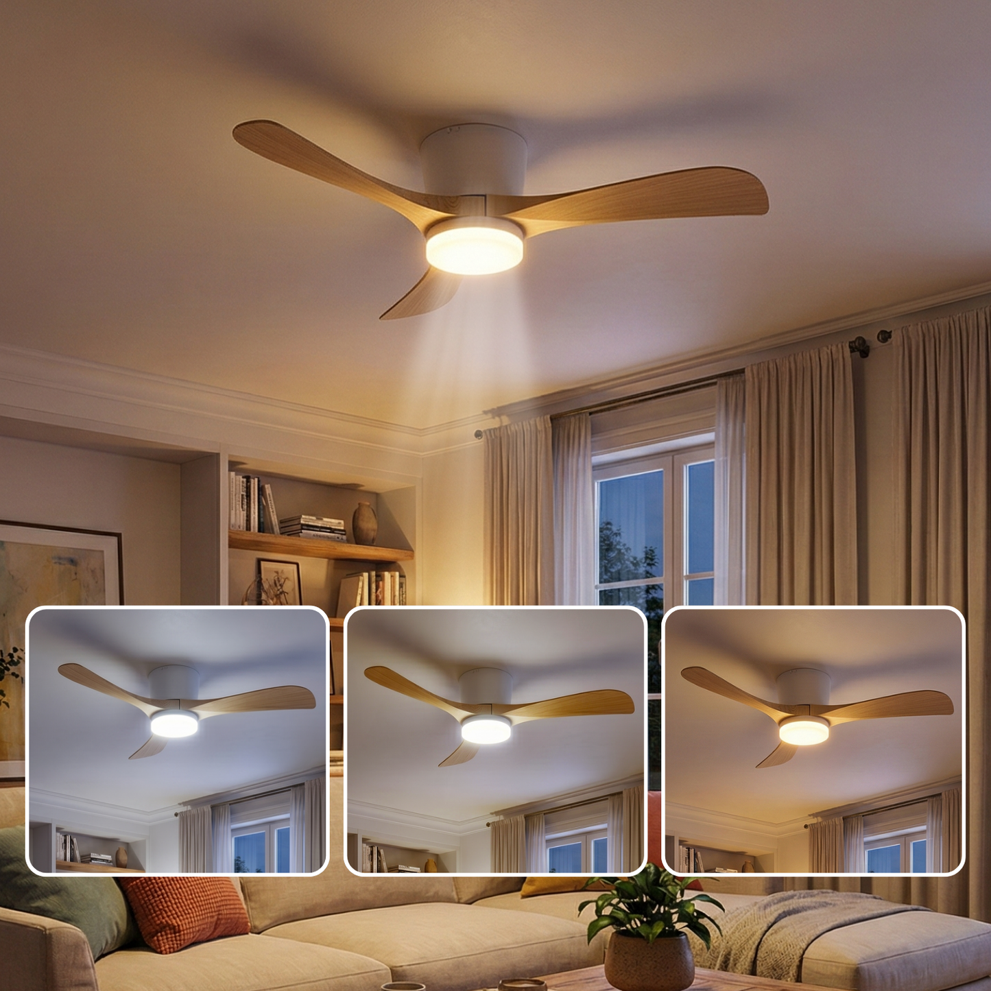 Grand Ventilateur de Plafond ALIYA 132cm avec Éclairage LED 20W Intégré Ventilateur Silencieux pour Grand Salon Séjour et Loft Moteur DC 30W Basse Consommation Réversible Mode Été Hiver avec Télécommande Plafonnier XL 2100 Lumens Blanc et Effet Bois