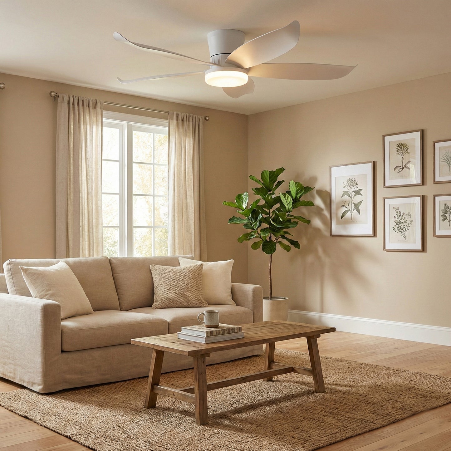 Ventilateur de Plafond CALYRO 107cm avec Éclairage LED 30W Puissant Grand Ventilateur Silencieux 34dB pour Salon Salle à Manger Chambre Moteur DC 30W Basse Consommation Réversible Mode Été Hiver avec Télécommande Plafonnier Moderne 2100 Lumens Blanc