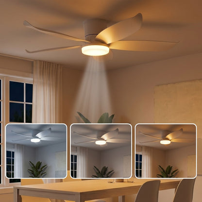 Ventilateur de Plafond CALYRO 107cm avec Éclairage LED 30W Puissant Grand Ventilateur Silencieux 34dB pour Salon Salle à Manger Chambre Moteur DC 30W Basse Consommation Réversible Mode Été Hiver avec Télécommande Plafonnier Moderne 2100 Lumens Blanc