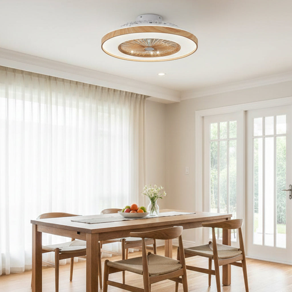 Ventilateur de Plafond WOODIA 48cm Design Bois avec Plafonnier LED 26W Puissant Petit Ventilateur Silencieux Chambre Salon Bureau Moteur DC 15W Basse Consommation Réversible Mode Hiver et Ete avec Télécommande Luminaire Intégré 2700 Lumens Noir et Bois