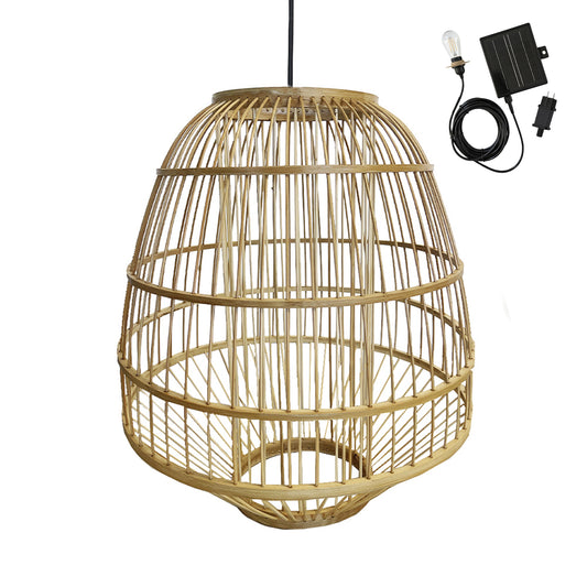 Suspension solaire MYKONOS SOLAR en bambou naturel avec câble hybride secteur et solaire 5m de longueur