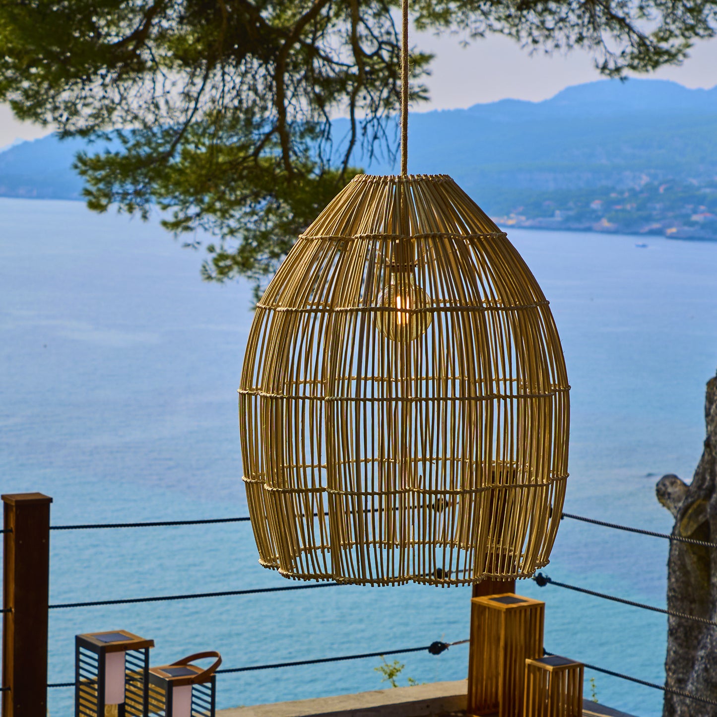 Suspension sur secteur pour l'extérieur AVILA OUTDOOR CABLE en rotin naturel style bohème 5m de longueur de câble