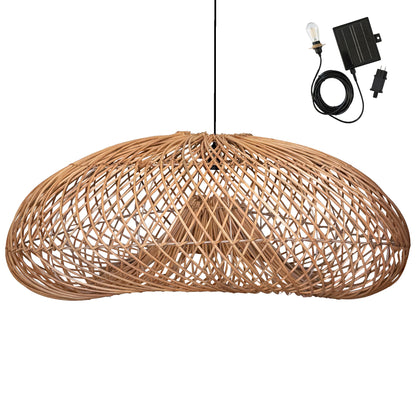 Suspension solaire SEVIA SOLAR en rotin naturel avec câble hybride secteur et solaire 5m de longueur