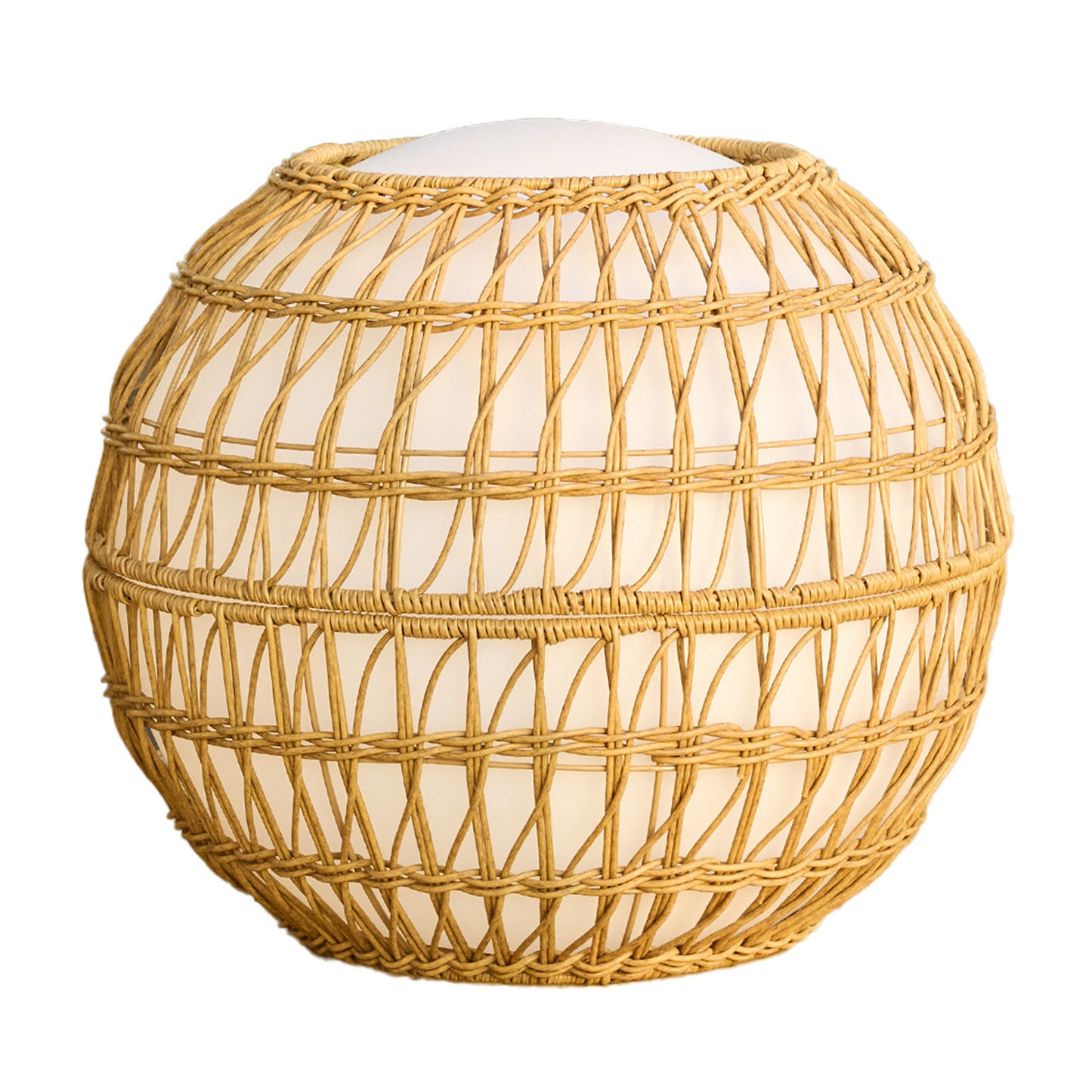 Boule lumineuse sans fil avec coque en poly rotin amovible LED multicolore dimmable BOBBY C40 DRESS ∅40cm avec télécommande et socle à induction
