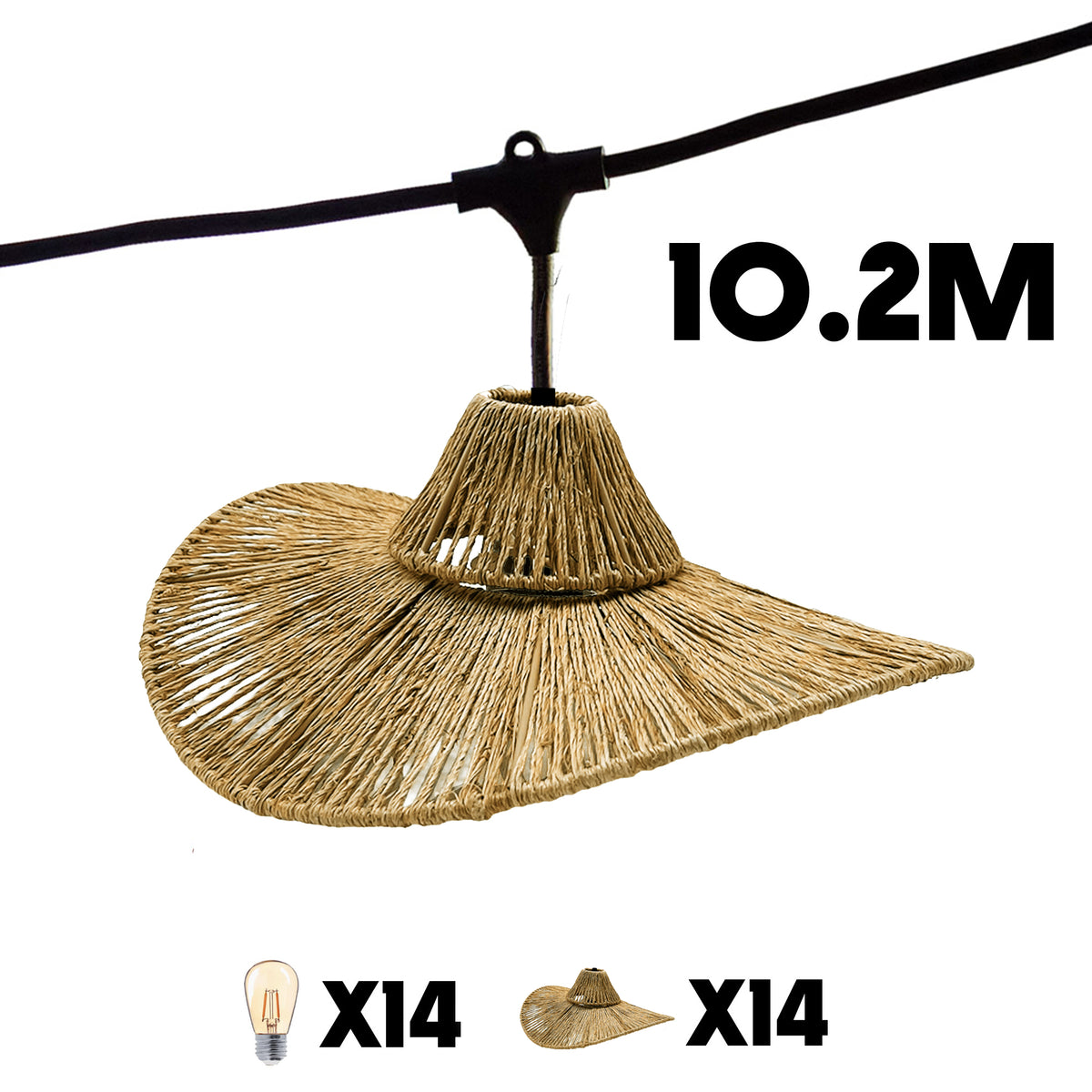 Lot de 2 guirlandes lumineuses extérieur connectables 14 abat-jour ondulés D30cm ampoules filament E27 LED blanc chaud 2x WAVY LIGHT 10m