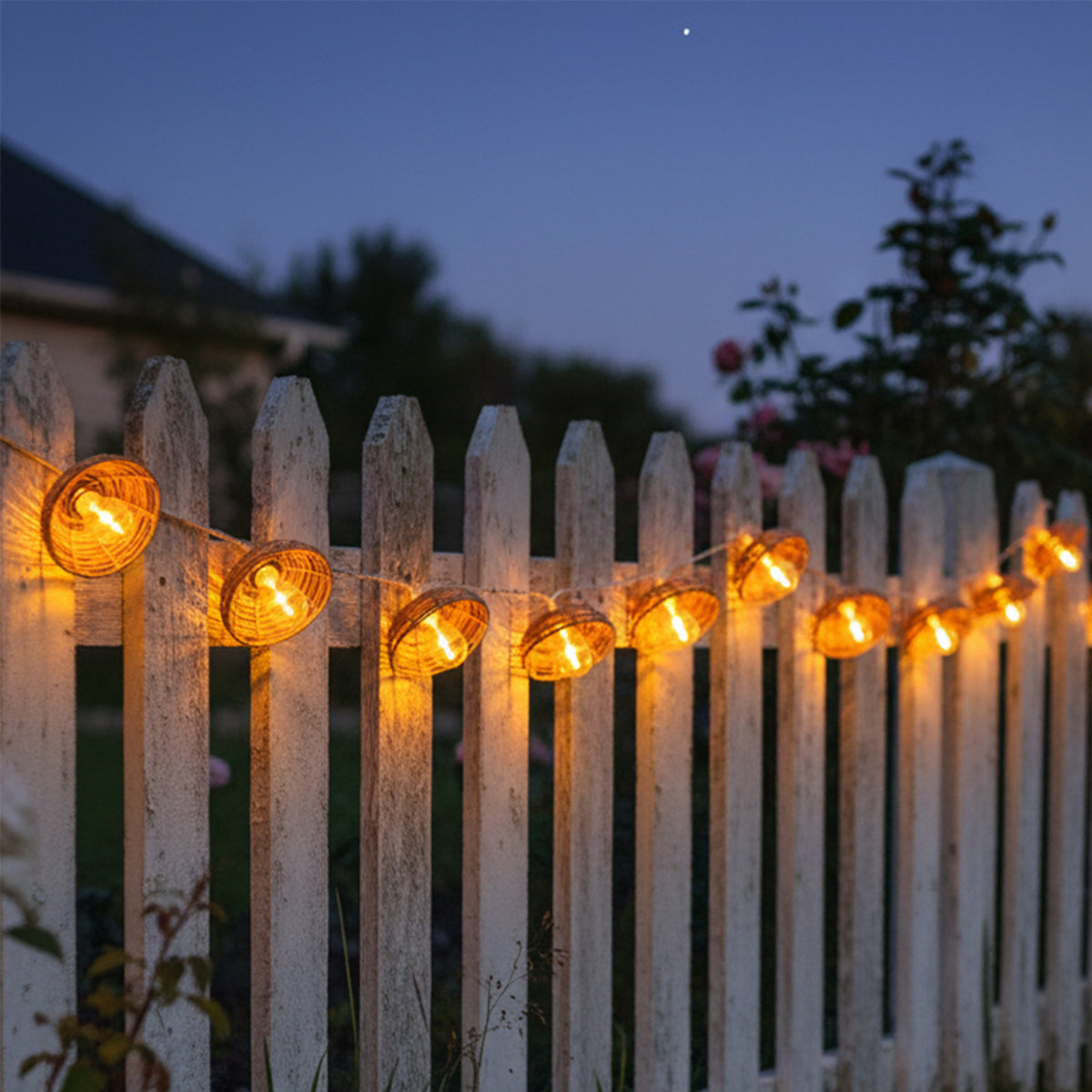 Lot de 2 guirlandes lumineuses solaires et sur secteur raccordables 20 boules effet rotin style bohème LED blanc chaud 2x COTTAGE HYBRID 13m