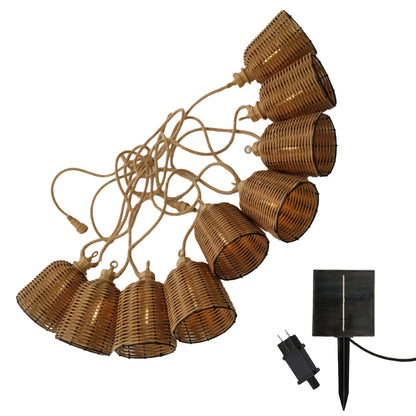 Guirlande lumineuse extérieur raccordable 10 abat-jour en poly rotin FORMENTERA BIG HYBRID blanc chaud 8m solaire et sur secteur