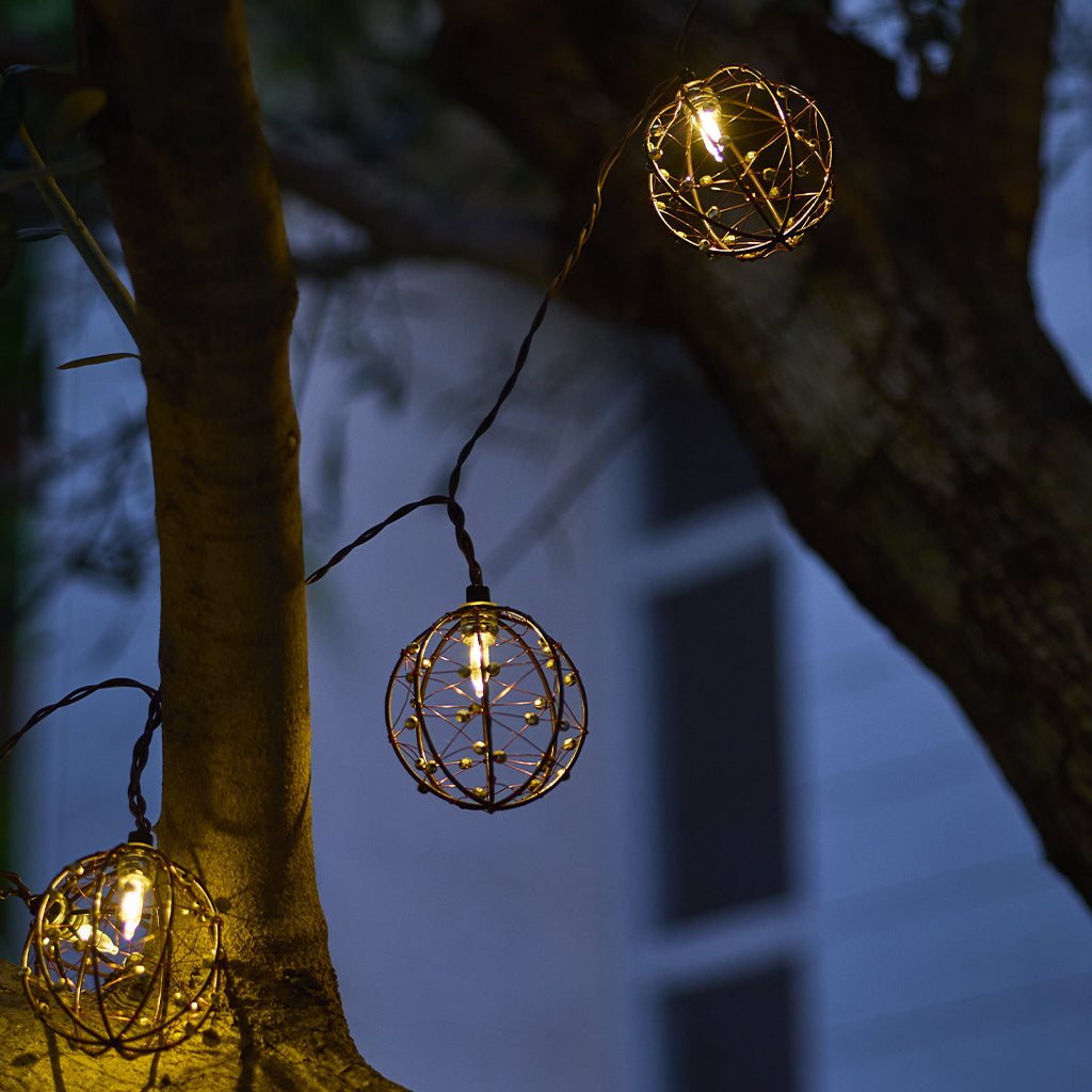 Guirlande lumineuse solaire d'extérieur marron 10 boules lumineuses RUSTY LIGHT 13 modes 4m