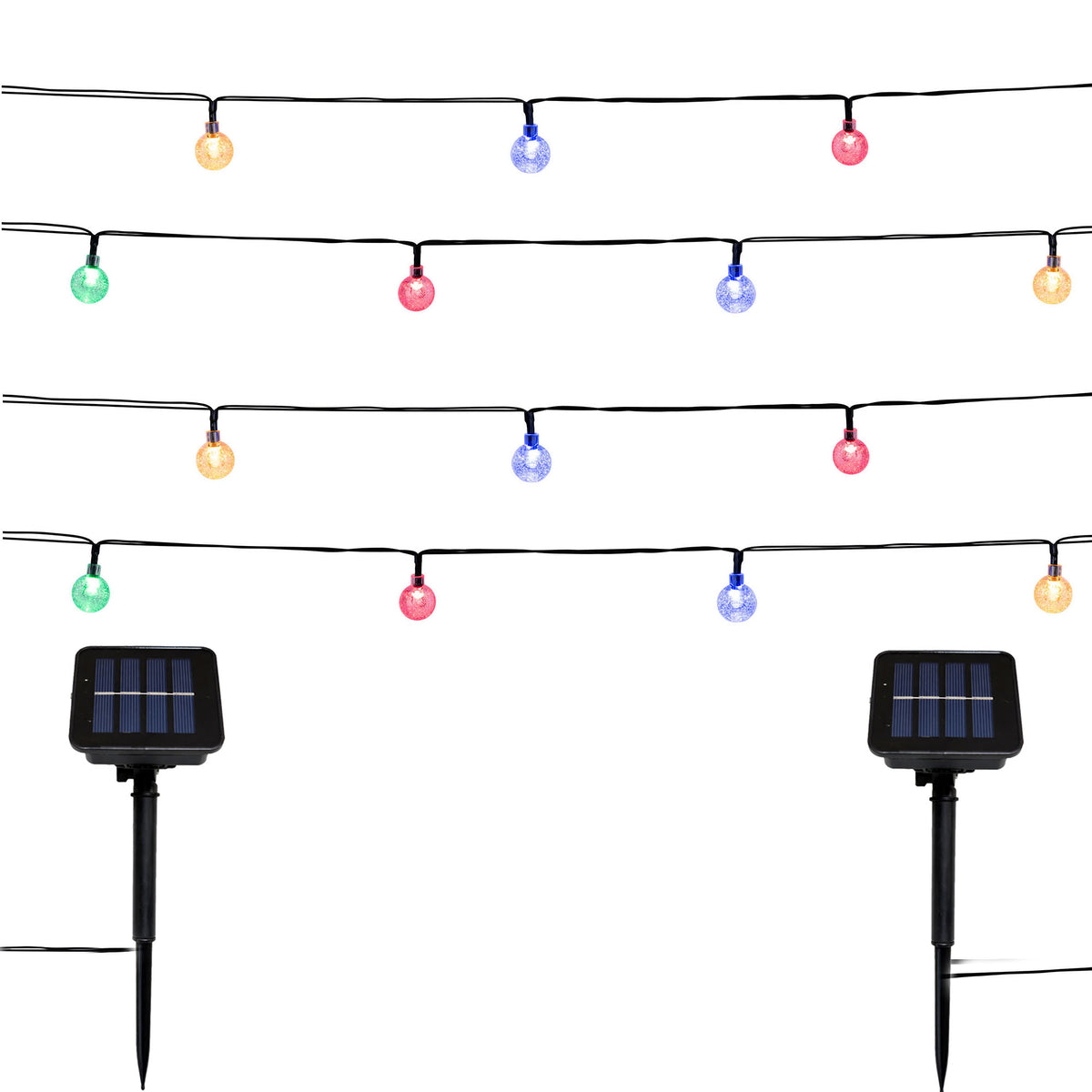 Lot de 2 guirlandes lumineuses solaires 20 globes scintillants LED multicolore FESTY COLOR 5.8m