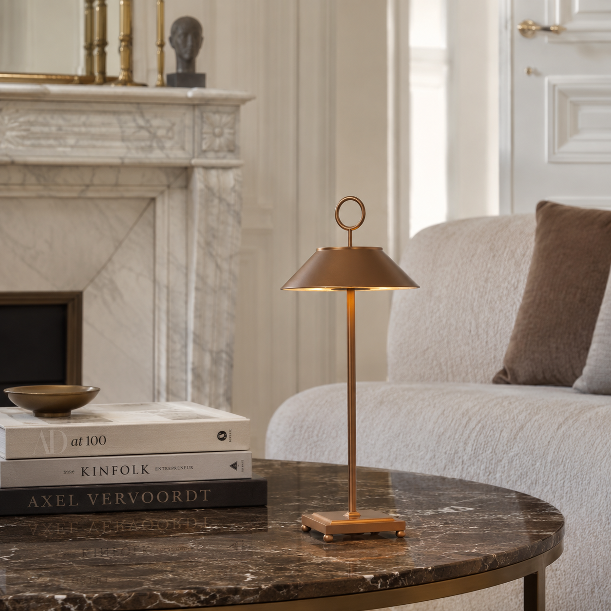 Lampe de table sans fil dimmable en aluminium couleur bronze LED MARAIS BRONZE H29 cm
