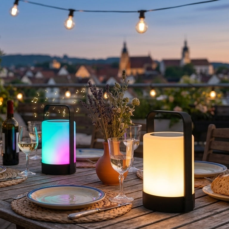 Lampe enceinte bluetooth sans fil LED blanc/multicolore dimmable NINA PLAY H22cm avec télécommande