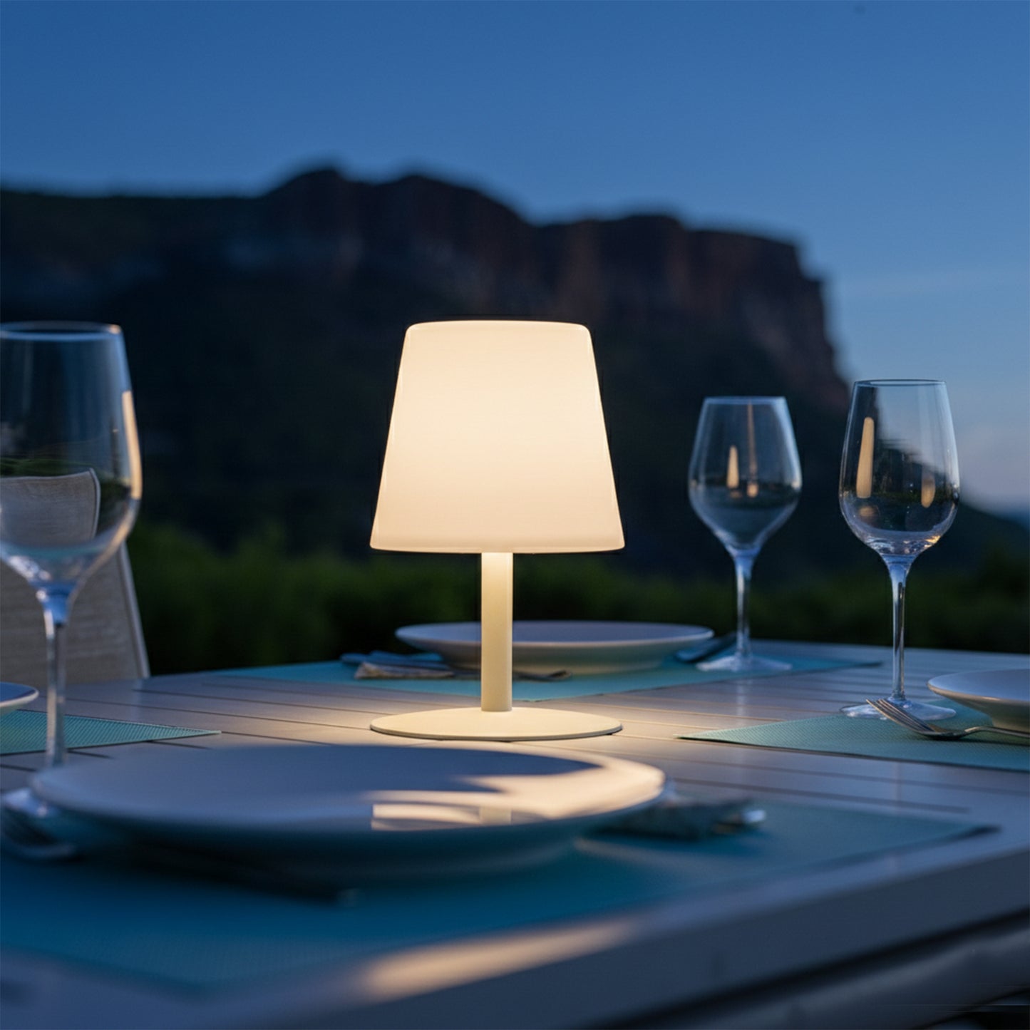 Lampe de table sans fil pied en acier crème LED blanc chaud/blanc dimmable STANDY MINI Cream H25cm