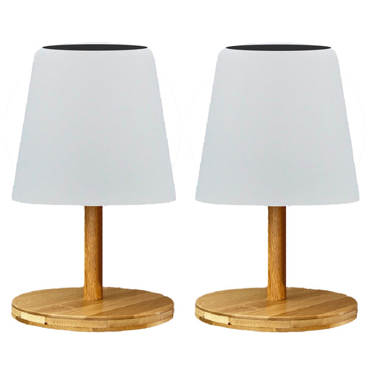 Lot de 2 lampes de table solaires et USB effet bois LED blanc chaud dimmable 2x STANDY MINI WOOD SOLAR H25cm