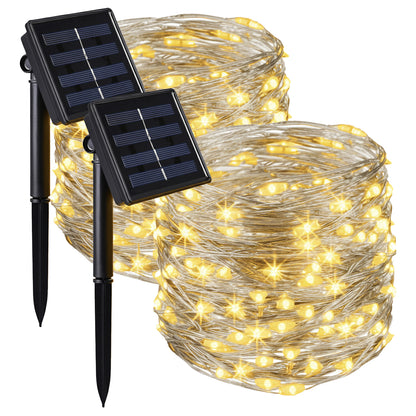Lot de 2 guirlandes rideaux lumineux solaires 200 LED blanc chaud 8 modes détecteur crépusculaire 2x YOGY CURTAIN 200 2x2m