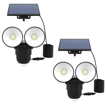 Lot de 2 projecteurs solaires deux têtes orientables LED blanc 1000 lumens panneau solaire déporté avec détecteur de mouvement 2x WALEE BLACK