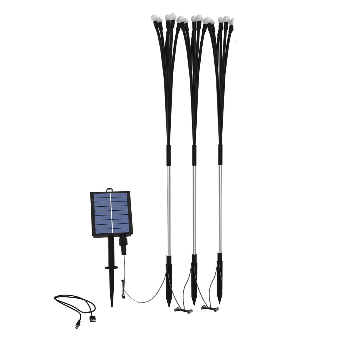 Lot de 3 torches solaires à boules lumineuses avec panneau solaire déporté LED blanc chaud LYRA FAMILY X3 H70cm