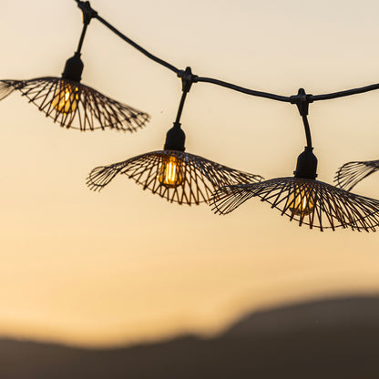 Lot de 2 guirlandes lumineuses extérieur connectables 14 abat-jour bambou style bohème ampoules filament E27 LED blanc chaud 2x SERENITY LIGHT 10m