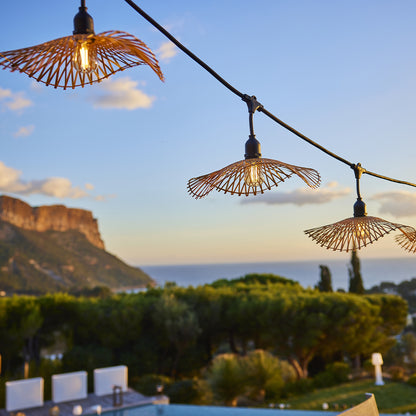 Lot de 2 guirlandes lumineuses extérieur connectables 14 abat-jour bambou style bohème ampoules filament E27 LED blanc chaud 2x SERENITY LIGHT 10m