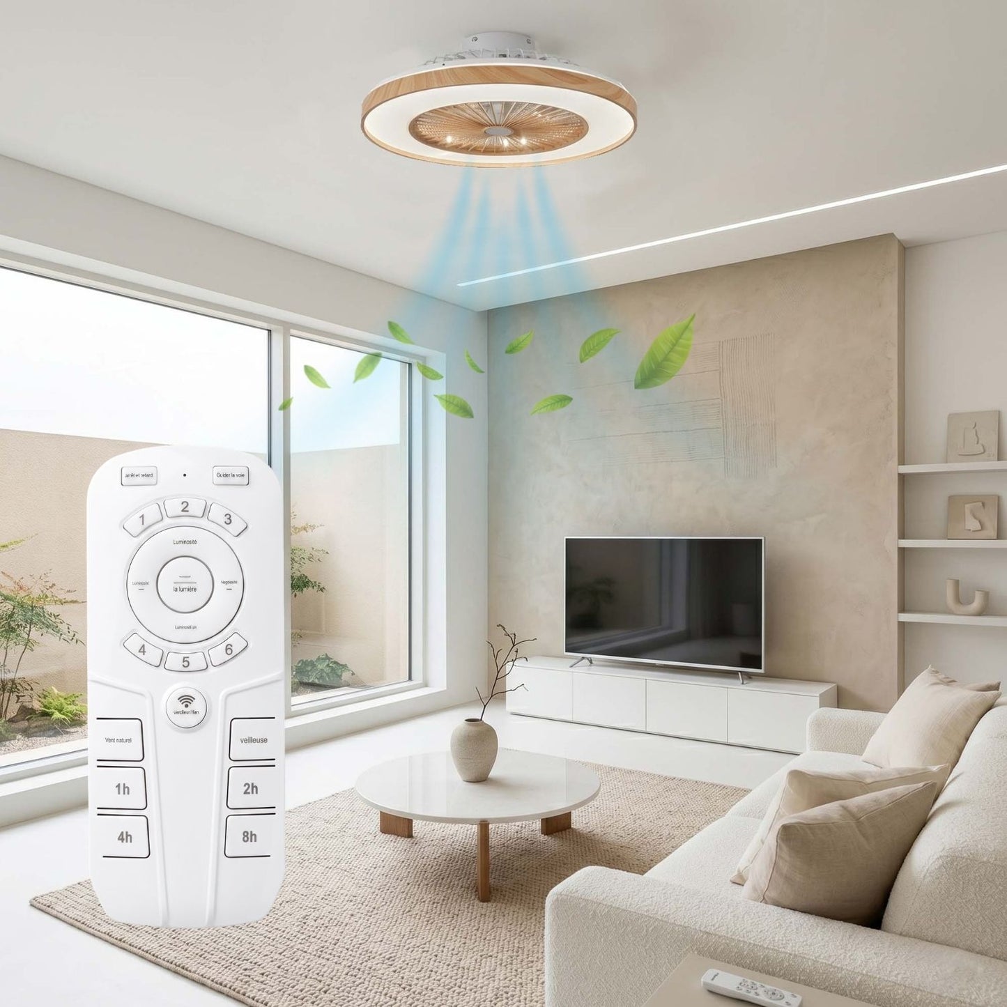 Ventilateur de Plafond WOODIA 48cm Design Bois avec Plafonnier LED 26W Puissant Petit Ventilateur Silencieux Chambre Salon Bureau Moteur DC 15W Basse Consommation Réversible Mode Hiver et Ete avec Télécommande Luminaire Intégré 2700 Lumens Noir et Bois