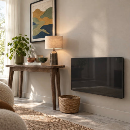 Radiateur électrique noir à inertie sèche bloc CERAMIQUE + facade VERRE écran LCD 1500W GLASS Norme NF