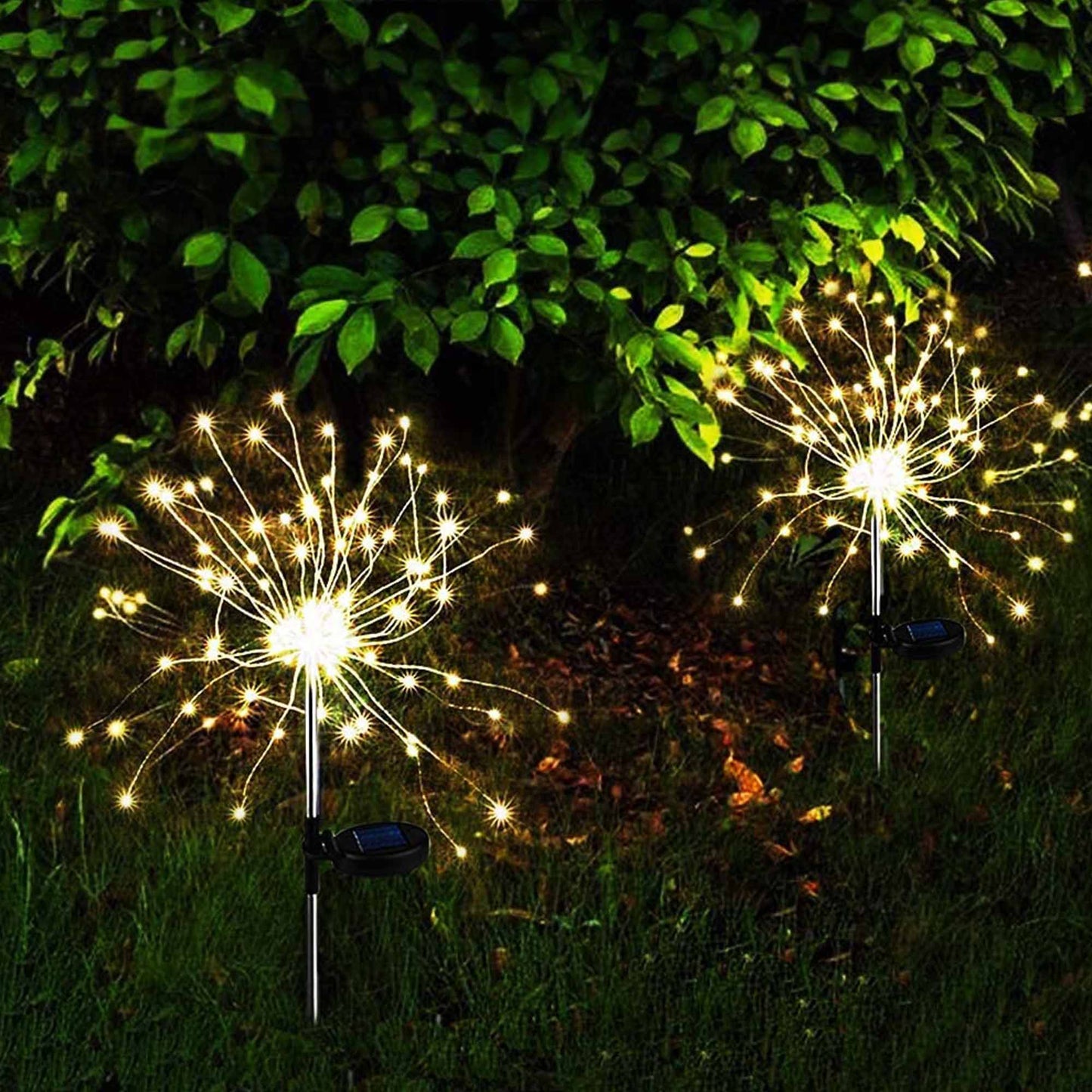 Lot de 2 balises solaires décoratives à planter LED 2x FIREWORKS SPIKE H97cm