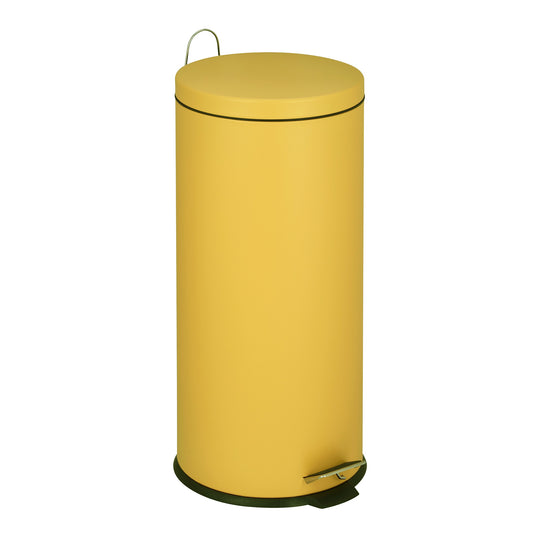 Poubelle de cuisine à pédale basique chic cylindrique 30L URBAN Jaune mat en acier inox avec seau