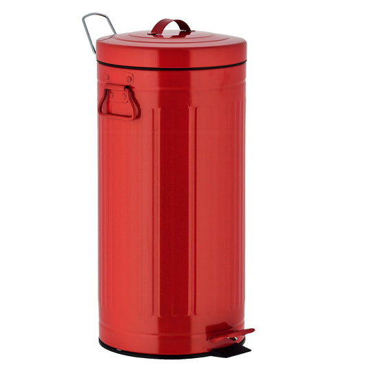 Poubelle de cuisine à pédale 30L Vintage BROOKLYN Rouge en acier Inox avec seau - REDDECO.com