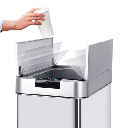 Poubelle de cuisine automatique 60L SILVERLAKE en acier Inox avec cerclage Ouverture papillon grande capacité - REDDECO.com