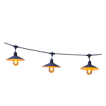 Guirlande solaire lumineuse extérieur avec abat-jour en acier style vintage 10 ampoules à filament douille E27 LED blanc chaud VINTY LIGHT SOLAR 6m