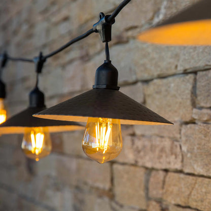 Guirlande lumineuse extérieure raccordable 10m avec 20 ampoules LED filament E27 blanc chaud VINTY LIGHT et abat-jour en métal style vintage
