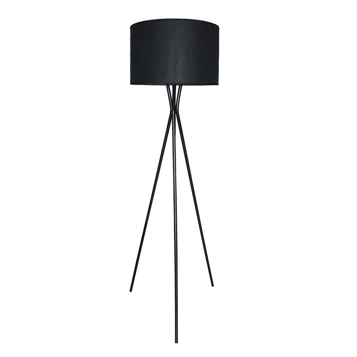 Lampadaire tripode NOELIE BLACK abat-jour en tissu noir et pied en métal avec douille E27 H150 cm