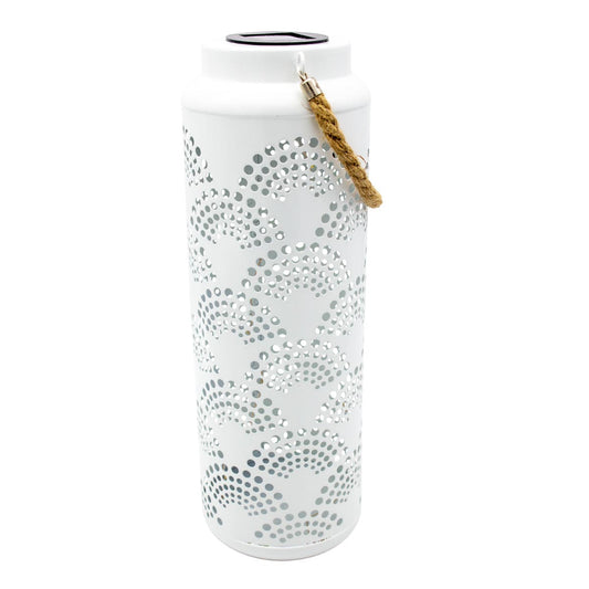 Lanterne solaire blanche métal poignée corde effet ombre arc en en ciel LED blanc chaud RAINBOW H47cm - REDDECO.com