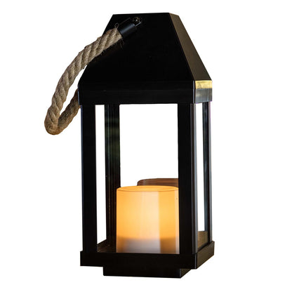 Lanterne photophore solaire décorative poignée en corde effet bougie LED blanc chaud CHANDELY H43cm - REDDECO.com