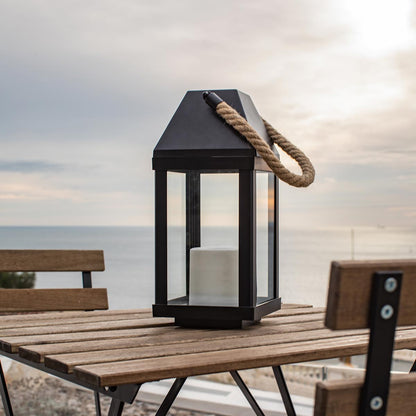 Lanterne photophore solaire décorative poignée en corde effet bougie LED blanc chaud CHANDELY H43cm - REDDECO.com