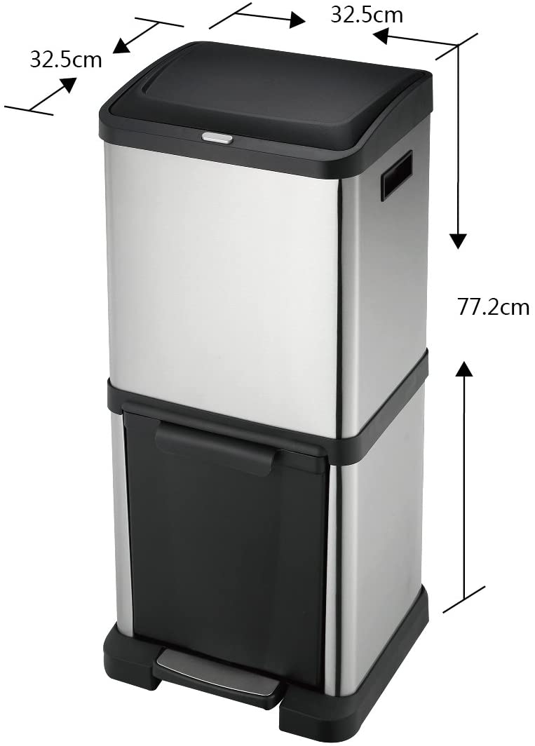 Poubelle verticale à pédale tri sélectif 34L 2 compartiments (16+18L) OSLO acier Inox - REDDECO.com