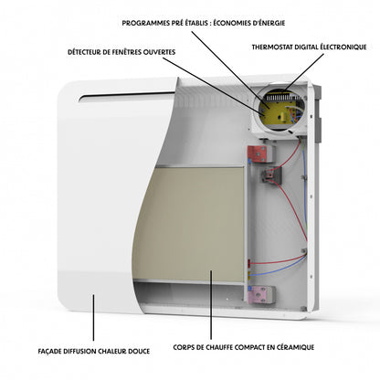 Radiateur électrique à inertie sèche CERAMIQUE écran LCD 1000W ROSWELL