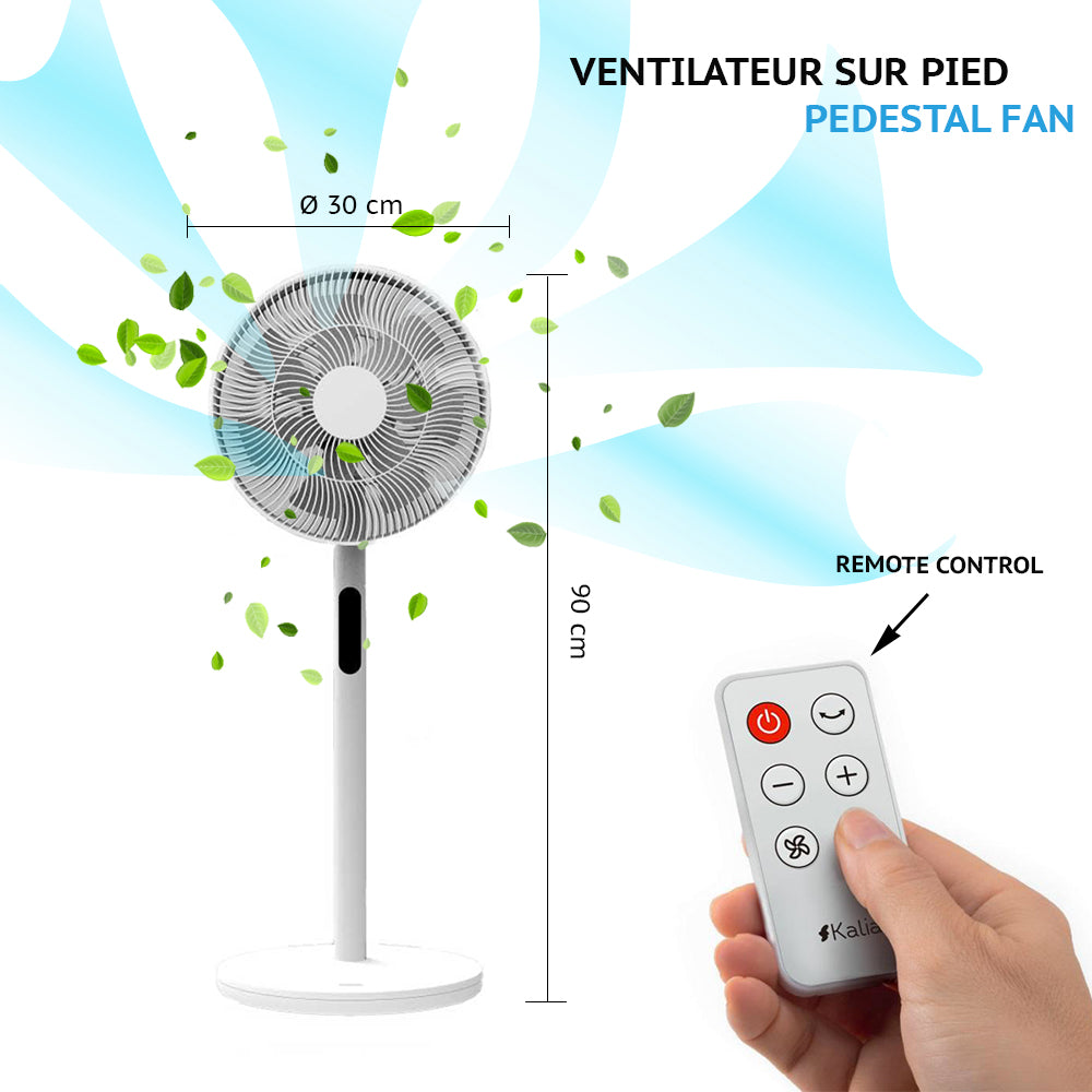 Ventilateur sur pied silencieux design WELLY avec télécommande et écran LED et minuterie