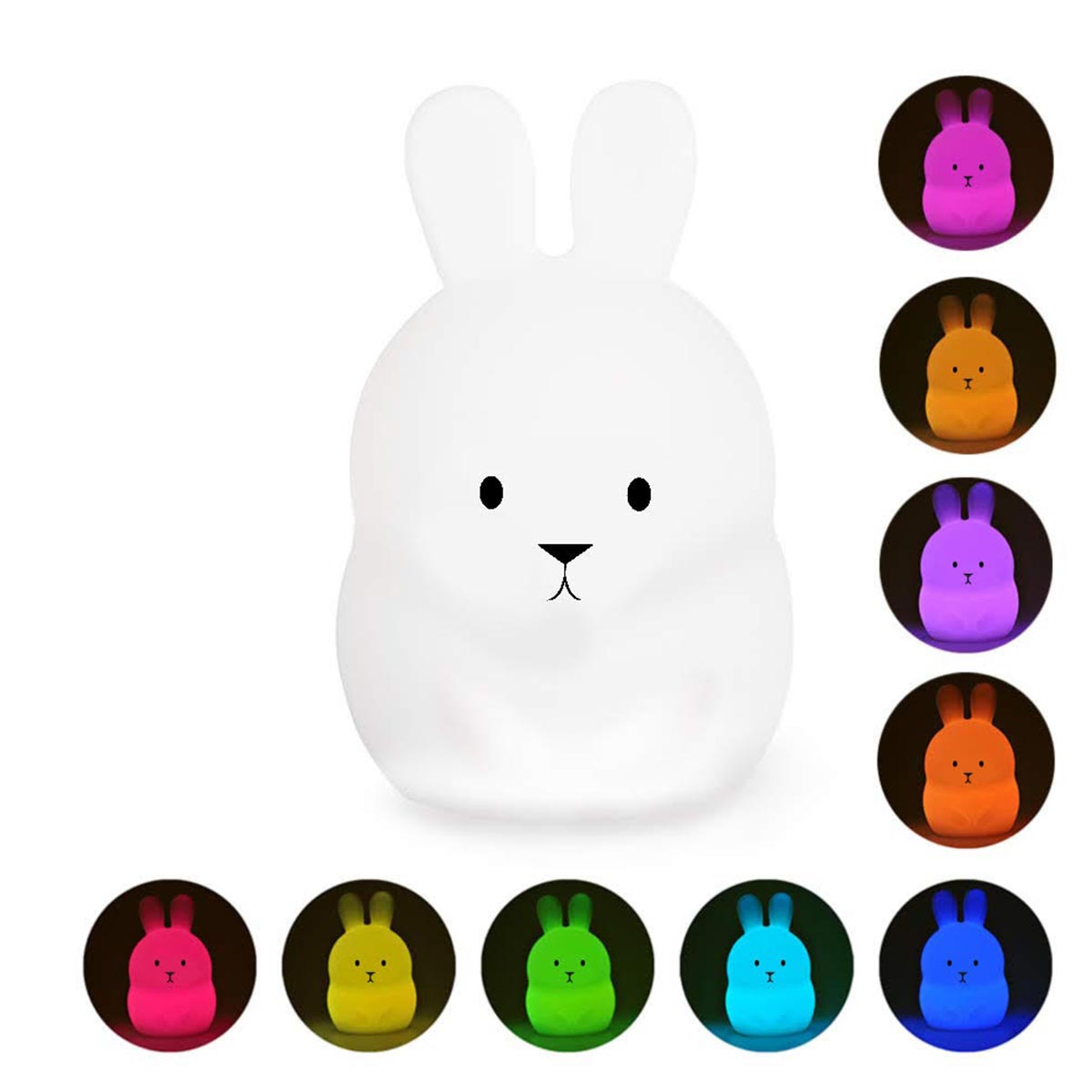 Veilleuse bébé lapin sans fil touch souple LED multicolore dimmable BUNNY H19cm - REDDECO.com