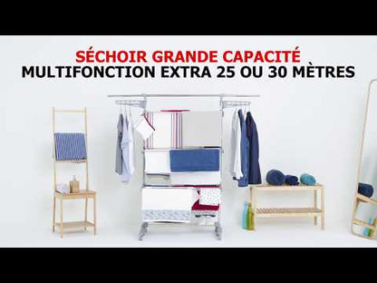 Séchoir à linge étendoir multifonction 30M EXTRA 4 niveaux Gris et Inox